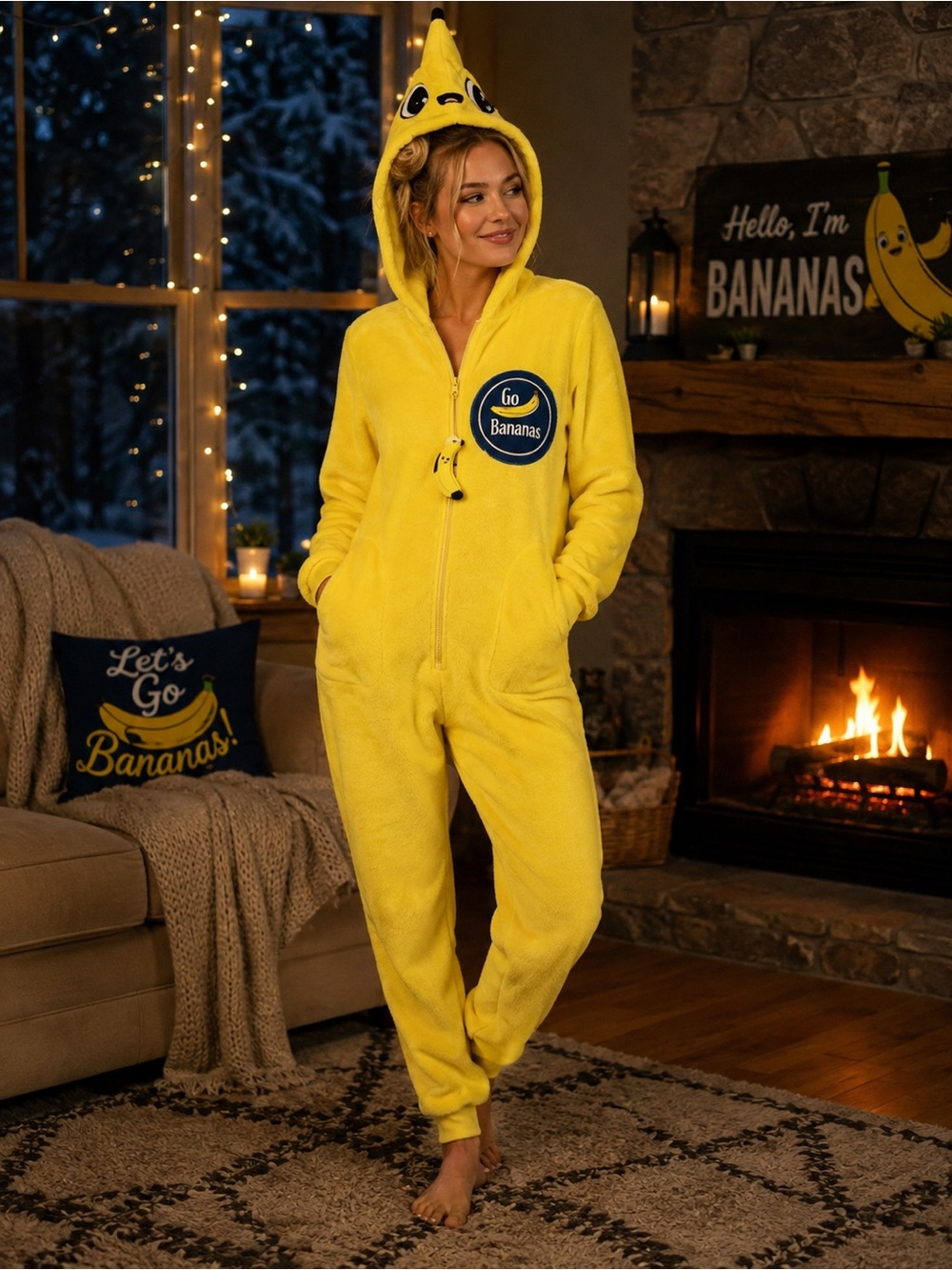 NWT - S - WEEKEND Edition -Yellow Banana Hooded Onesie Jumpsuit